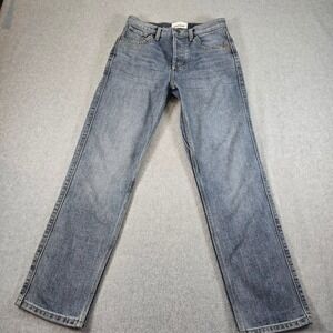 DU/ER Women's Mid Blue Wash Straight Leg Denim Jeans Button Fly Size